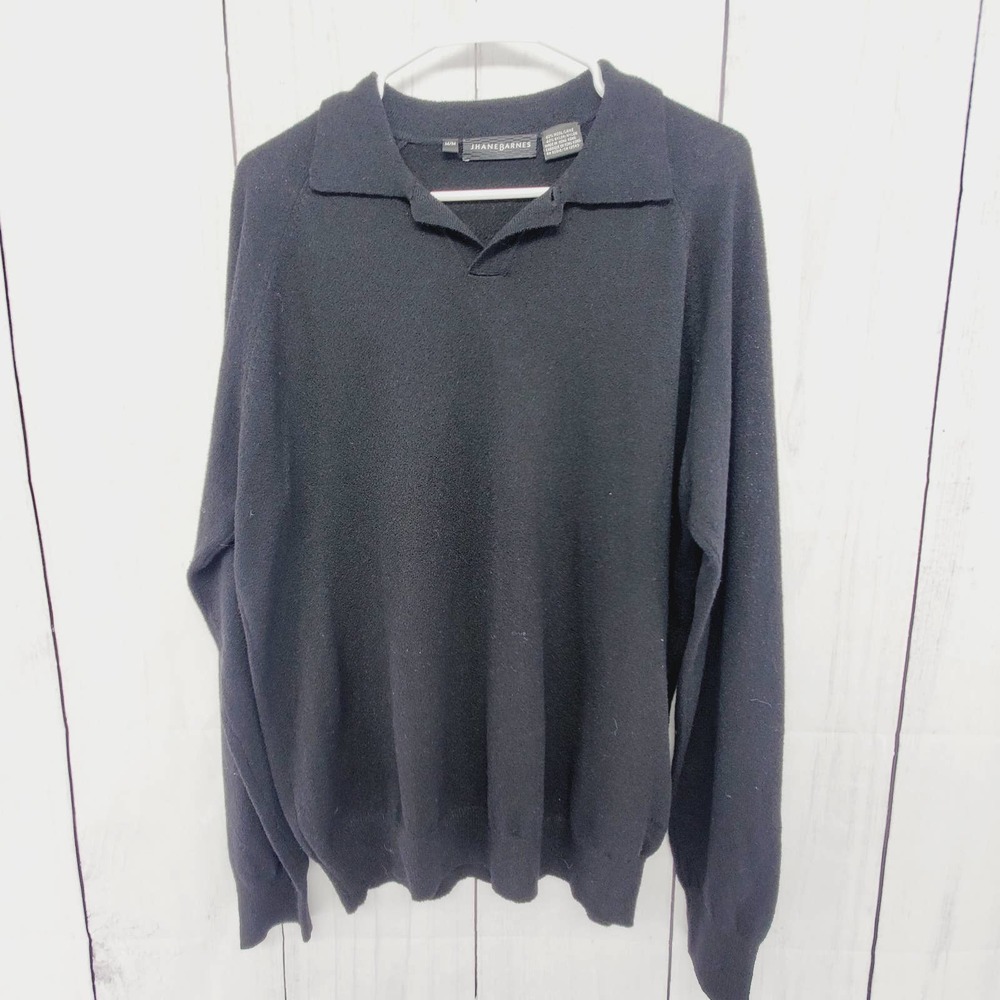 Jhanes Barnes Light Knit Black Collared Long Sleeve Pullover Sweater - Medium